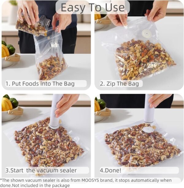 30 Upgraded Reusable Vacuum Sealer Bags(20p 8"X8", 10p 10"X11") + 2 Clips, 1 Year Airtight, For Food Preservation and Storage, Sous Vide Cooking, BPA Free, Reinforced, 7.5mil Thick (No Pumper) - Image 4