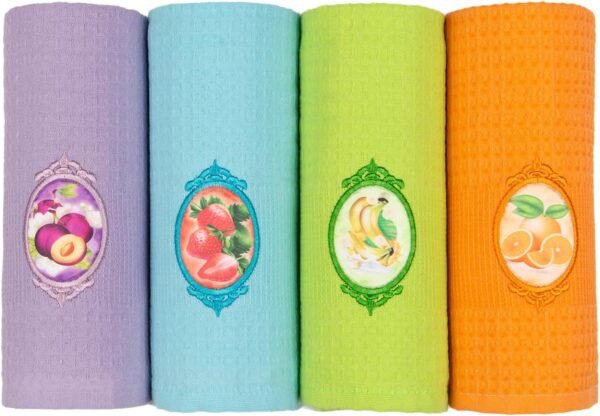 Lavien Home, Decorative Fruits Kitchen Towels for Multi-Purpose Drying Dishes, Modern Home Decor Turkish Cotton Waffle Weave, Housewarming Gift Machine Washable Hand Towels (Set of 4) 16 x 24 inches