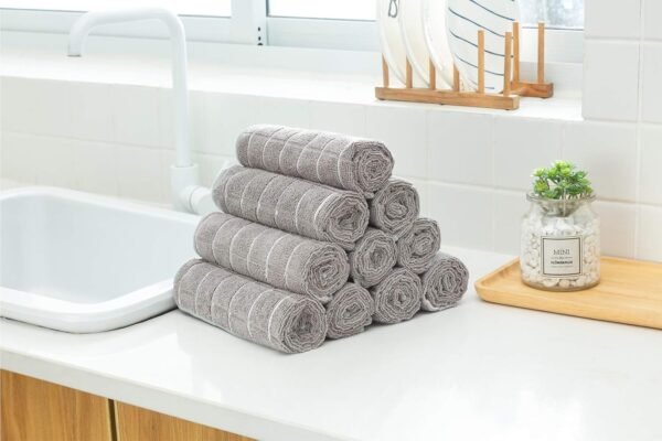 Microfiber Dish Towels - Soft, Super Absorbent and Lint Free Kitchen Towels - 8 Pack (Lattice Designed Gray Colors) - 26 x 18 Inch - Image 6