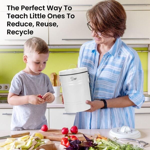 Chef's Star Countertop Compost Bin for Kitchen, Indoor Compost Bin for Kitchen Counter, Small Composter for Kitchen Counter, with Charcoal Filter, Airtight Lid, 0.8 Gallon Compost Pail, White - Image 7