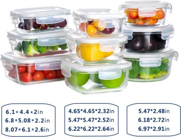 Bayco Glass Storage Containers with Lids, 9 Sets Glass Meal Prep Containers Airtight, Glass Food Storage Containers, Glass Containers for Food Storage with Lids - BPA-Free & Leak Proof - Image 4