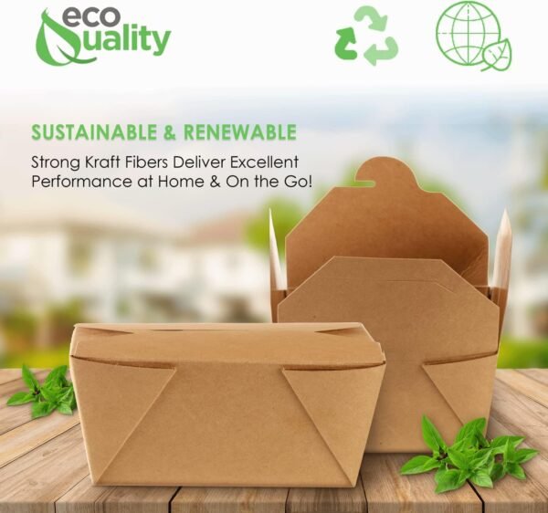 EcoQuality [25 PACK Take Out Food Containers 26 oz Kraft Brown Paper Box Microwaveable Leak and Grease Resistant - To Go Containers - Restaurant, Catering, Food Truck - Recyclable Lunch Box #1 - Image 3