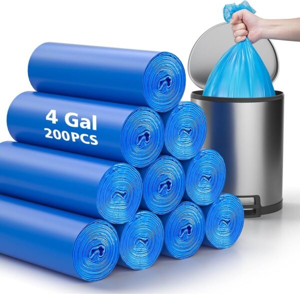 Compostable Trash Bags 4 Gallon 200 Packs,AYOTEE Biodegradable Trash Bags,Blue Recycle Bags,No leak Small Trash Bags,Small Garbage Bags 4 Gallon Trash Bags Unscented,4-6 Gal Bathroom Trash Bags - Image 2