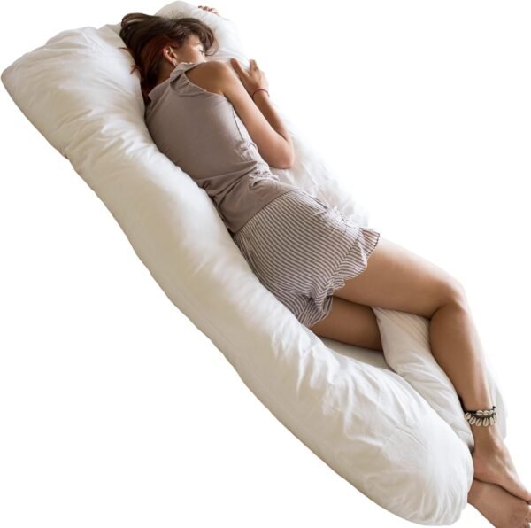 U Shaped Body Pillow - Cooling Maternity Pillow for Pregnant Women with Organic GOTS Certified Cotton Cover - Cuddle Pillow for Adults - Pregnancy Must Have for Comfy Sleep and Relief!