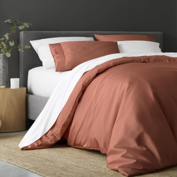 DOZ Duvet Cover Set, 100% Viscose derived from Bamboo, Organically Grown, Buttery Soft, Cooling Duvet Covers, High GSM, 1 Duvet Cover and 2 Pillowcases, 90"x90" (Clay, Full/Queen)