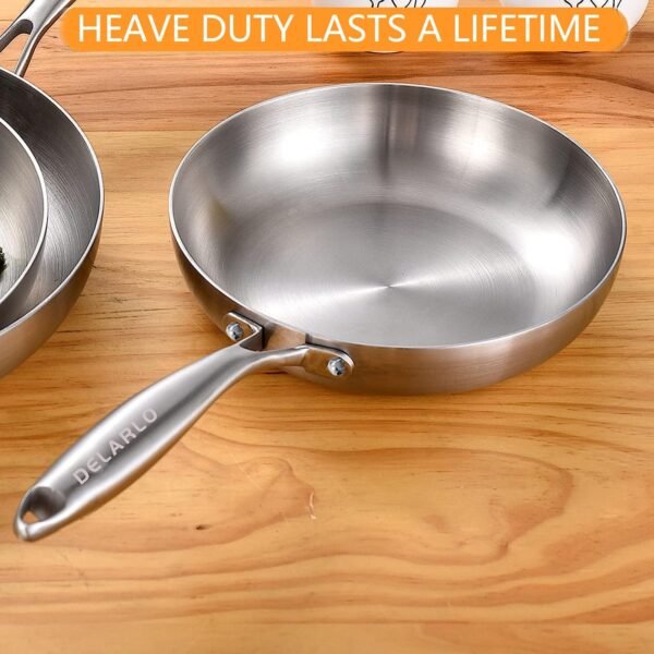 DELARLO Whole body Tri-Ply Stainless Steel 8inch Small Frying Pan, Chef's Pans Oven safe induction kitchen skillet,Suitable for All Stove (Detachable Handle) - Image 5