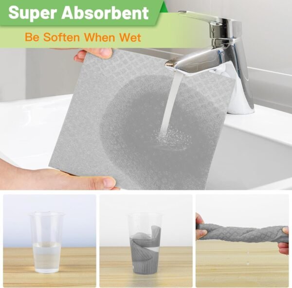 15 Pack Swedish Dishcloths for Kitchen, Ultra Absorbent Swedish Dish Towels for Washing Dishes, Non-Scratch Reusable Paper Towels, Biodegradable Cellulose Sponge Cloths,Gray - Image 3