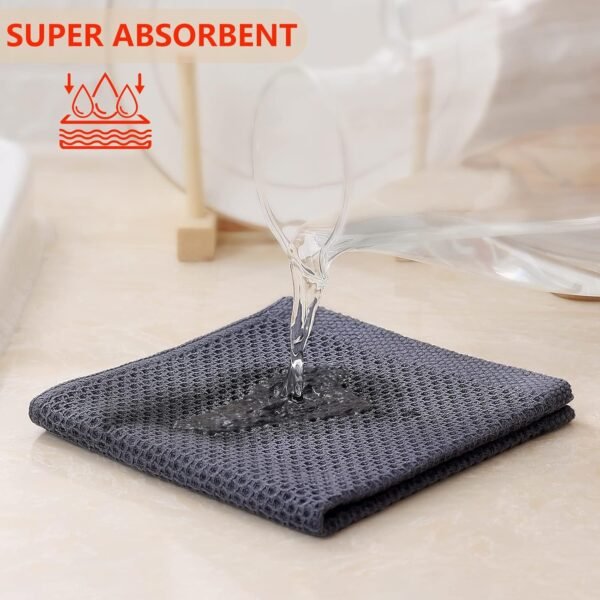 Kitinjoy 100% Cotton Kitchen Dish Cloths, 6 Pack Waffle Weave Ultra Soft Absorbent Dish Towels for Drying Dishes Quick Drying Kitchen Towels Dish Rags, 12 X 12 Inches, Dark Grey - Image 3