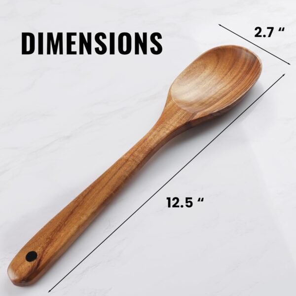 Zulay Kitchen Premium Large Teak Wooden Spoon For Cooking - Durable Wooden Cooking Utensil, Perfect Wooden Kitchen Utensil Set Addition, Smooth Finish Natural Teak Spoon, Non-Stick Wooden Spoon - Image 6
