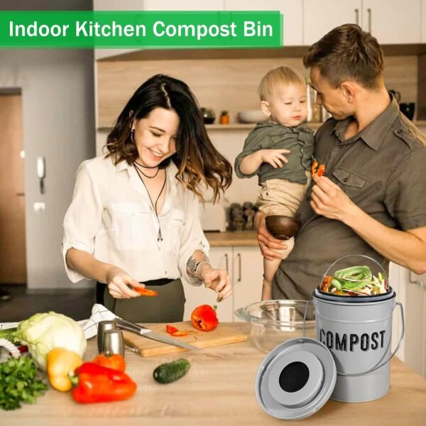 Compost Bin Kitchen Counter, Indoor Compost Bin, Includes Inner Bucket with Sealed Ring Compost Pail, Countertop Compost Bin with Lid, Compost Bucket Compost Container, 1.0 Gallon - Image 7