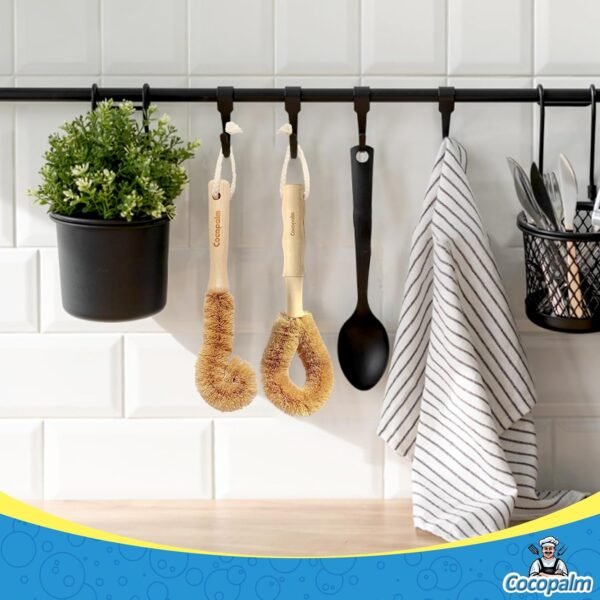 2 Pack Kitchen Clean Natural Dish Brush Bottle Brush with Bamboo Handle Vegetable Brush Natural Coconut Fiber Cocopalm - Image 6