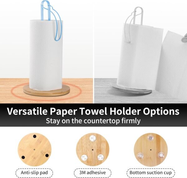 TONLEA Wood Paper Towel Holder with Fixer, Paper Towel Holder Countertop, Kitchen Towel Holder Free-Standing with Fixed or Non-Slip Wooden Base-Blue - Image 3