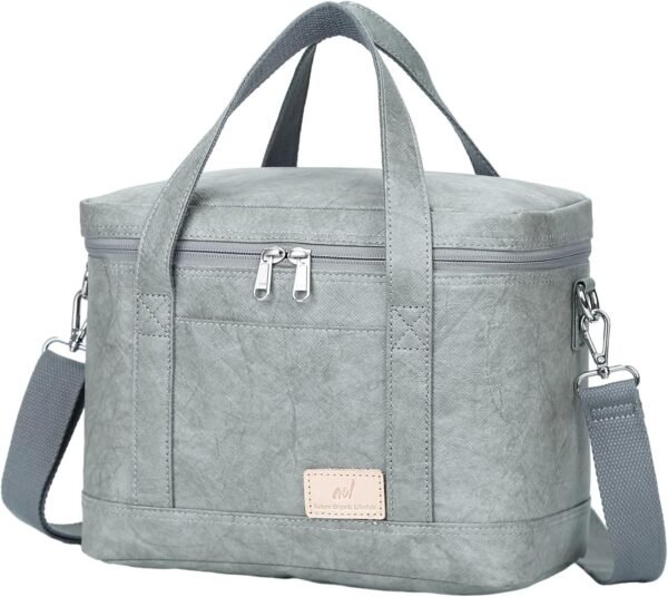 NOL Natural Organic Lifestyle Insulated Lunch Bags for Women Grey - Large Leakproof Insulated Cooler Bag Lightweight Waterproof Reusable Vegan Lunch Bag for Work, Camping, Travel, Outdoors