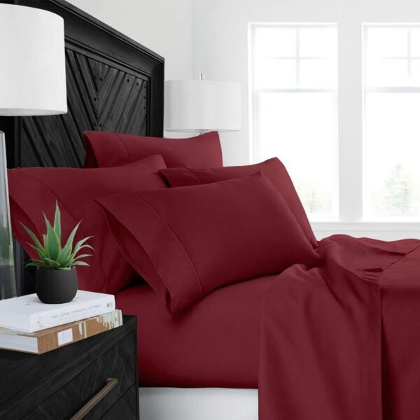 Solid Style 550-TC Organic Cotton 4-PCs Sheet Set Fits 16-20 Inch Deep Pockets (1 Fitted, 1 Flat, 2 Pillowcase) Hotel Luxury Bedding Set (Queen Size, Burgundy)