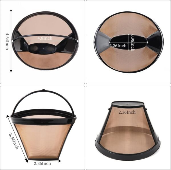 2PCS Reusable Coffee Filters for Ninja, Premium Gold Coffee Filter, No.4 Cone Coffee Maker Filters for Coffee Lovers, Compatible with Ninja Dual Brew Pro Reusable Coffee Filter - Image 2