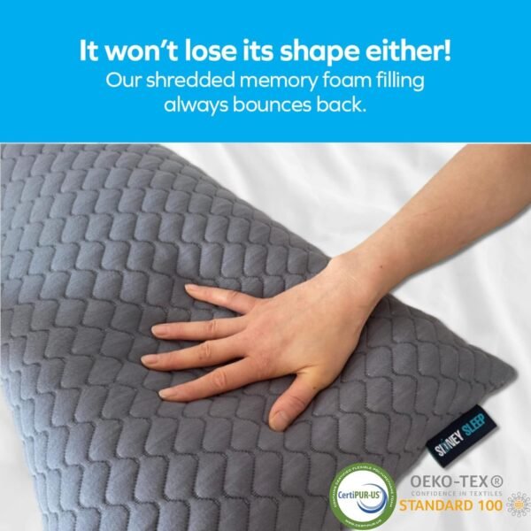 Sidney Sleep Bed Pillow for Side and Back Sleepers - Adjustable Filling - Memory Foam Pillow for Neck and Shoulder Pain - Customizable Loft - Queen Size - Additional Foam Bag Included (Grey) - Image 6