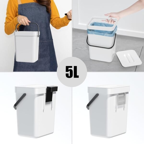Garbage Can with Wheels,20L-45L Adjustable Capacity Kitchen Trash Can with Lid and 5L Mini Countertop Compost Bin Set, Plastic Trash can for Bathroom, Bedroom, Office (45Liters + 5Liters) - Image 5