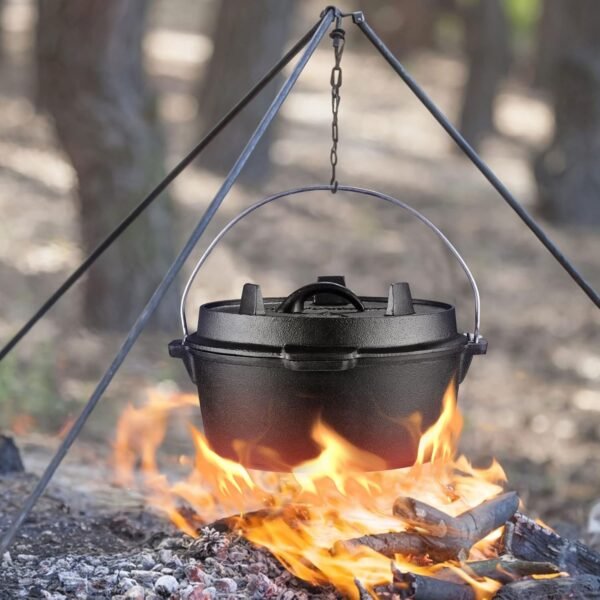 Camping Dutch Oven, 9 Qt Pre-Seasoned Camping Cookware Pot With Lid - Lid Lifter, Cast Iron Deep Pot with Metal Handle for Camping Cooking BBQ Baking Campfire Modern Black - Image 7