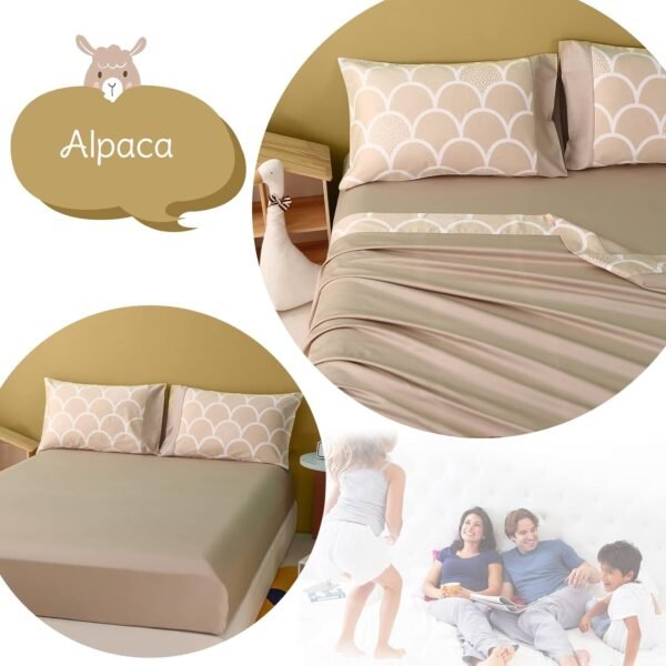 Simple&Opulence 100% Organic Cotton Sheet Set for Kids Teens, 4 Pieces Soft Bed Sheets Boy Girl Warm Adorable - Alpaca, Queen - Image 4