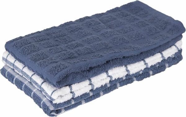 Ritz 100% Cotton Terry Kitchen Dish Towels, Highly Absorbent, 25” x 15”, 3-Pack, Federal Blue