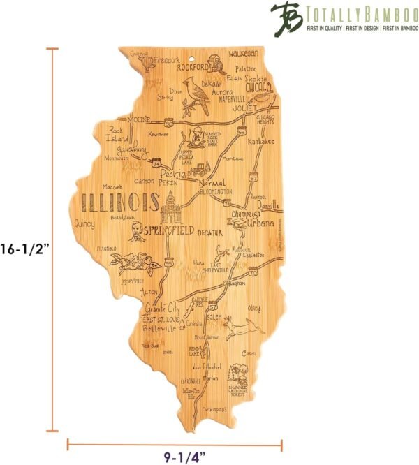 Totally Bamboo Destination Illinois State Shaped Serving and Cutting Board, Includes Hang Tie for Wall Display - Image 6
