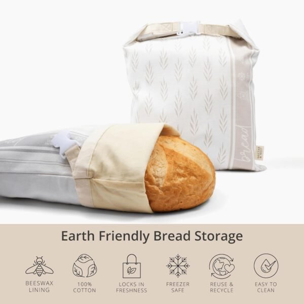 Reusable Bread Bags for Homemade Bread (2 Pack) - Cotton Beeswax Bags for Bread, Sourdough Bread Bags, XL Beeswax Bread Bag, Beeswax Bread Bags for Homemade Bread Sourdough Storage Bag, Sourdough Bag - Image 3