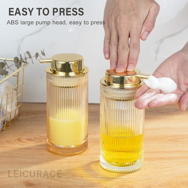 Glass Foam Soap Dispenser, Refillable Foaming Dispenser with Gold Pump, Foam Hand Soap Dispenser for Bathroom Kitchen, Modern Home Bathroom Kitchen Decor （Foam Type/Clear） - Image 4