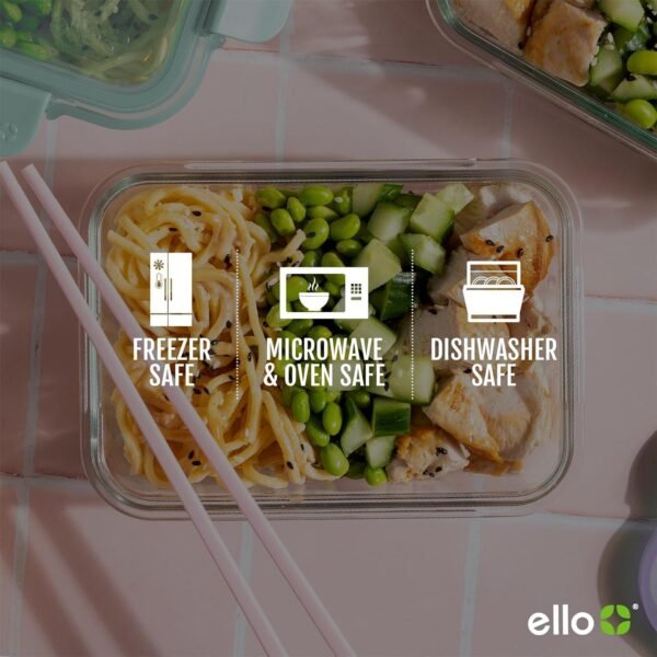 Ello Color Lock 7 Cup 4PC, 2 Pack Glass Meal Prep Sets Leak-Proof Glass Food Storage Containers with Airtight BPA-Free Plastic Lids, Dishwasher, Microwave, and Freezer Safe, Purple Rain - Image 5