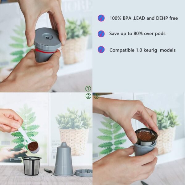3 Pack Reusable Coffee Pods, Reusable Coffee Filters Fit for 1.0 Brewers, K-Classic, K-Mini, Universal Fit B30 B40 B50 B60 B70 Series - Image 5