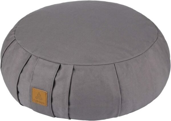 Round Zafu Meditation Cushion, D=15" H=5.5" Zabuton Meditation Pillow, Yoga Bolster/Pillow, Floor seat, Zippered Organic Cotton Cover, Natural Buckwheat, Kneeling Pillow - Grey