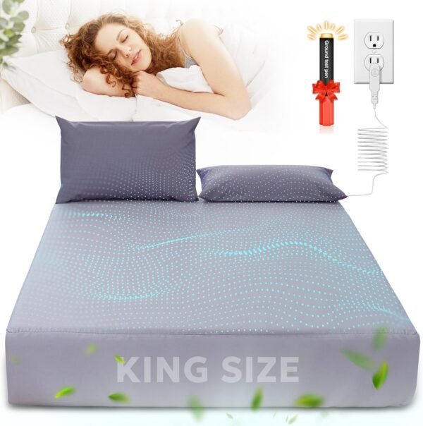 Grounding Sheets King Size, Organic Cotton 95%+Pure Silver 5%, Earthing Bed Sheets,Fitted Bed Sheet with Grounding Cord for Better Sleep (King, Deep Gray - 76"x 80"x 15" Deep Pocket)