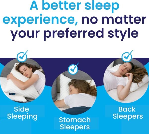 Sidney Sleep Bed Pillow for Side and Back Sleepers - Adjustable Filling - Memory Foam Pillow for Neck and Shoulder Pain - Customizable Loft - Queen Size - Additional Foam Bag Included (Grey) - Image 4