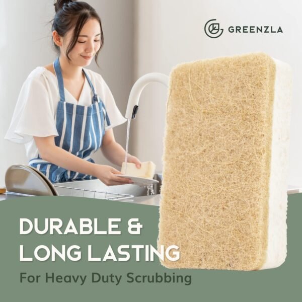 Greenzla Natural Kitchen Sponges 12 Pack - Plant-Based Biodegradable Sisal Hemp Dish Sponge - Eco-Friendly, Zero-Odor, Non-Scratch Scouring Pad for Kitchen Countertops, Bathtubs, Tiles, and More - Image 5