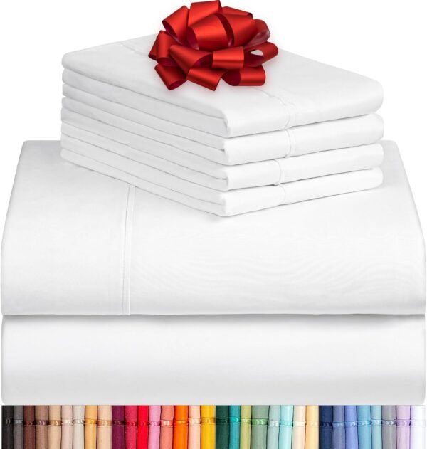 LuxClub 6 PC King Size Sheet Set Bed Sheets Deep Pockets 18" Eco Friendly Wrinkle Free Cooling Bed Sheets Machine Washable Hotel Bedding Silky Soft - White King