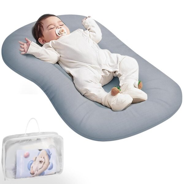 Baby Lounger - Baby Lounger Pillow for Newborn, 0-24 Months, Bionic Design Infant Lounger for Home and Travel, Soft Cotton, Newborn Babies Essentials Gifts, Grayish Blue