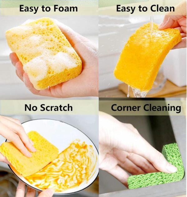 12Pack Large Cellulose Sponges, Compressed Cellulose Kitchen Sponges, Dish Washing Sponge, Household Cleaning Sponges, Durable Kitchen Sponges, Natural Wood Sponges for Dishes, Bathroom - Image 3