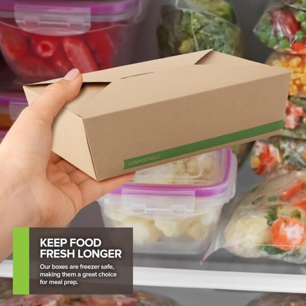 (Set of 40) 71oz Food Compostable Take Out Containers Disposable, Large Microwaveable Paper To Go Boxes, Grease Resistant Natural Kraft Cardboard Lunch Box, Takeout, Biodegradable, Eco-Friendly - Image 6