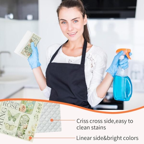 8 Pcs Swedish Dishcloths for Kitchen, Rose Castle Reusable Swedish Cloths Sponge, No Odor, Biodegradable, Super Absorbent, Washable Quick Drying Swedish Paper Towels, 4 Patterns - Image 4