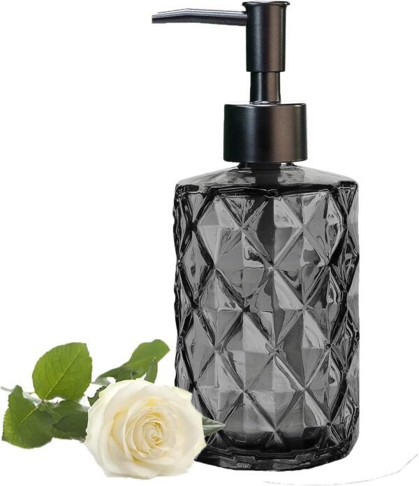 Glass Soap Dispenser with Plastic Pump, 330ml/11oz. Liquid Hand Soap Dispenser for Bathroom and Kitchen, Hand-Pump Dispenser for Dishwashing Liquid, Lotion, Soap, Shower Gel, Essential Oil (Black)