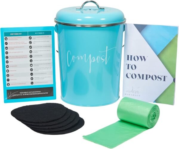 Compost Tumbler, Teal Kitchen Compost Bin Countertop, Indoor Compost Bin Kitchen, Compost Bucket Kitchen, Compost Bins, Compost Caddy, Counter Food Composter for Kitchen, Turquoise Compost Pail