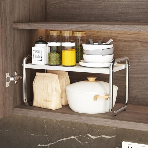 The sink shelf storage rack is suitable for kitchen countertops, cabinet rack storage racks, stackable kitchen counter racks, and layered riser racks for storage rooms