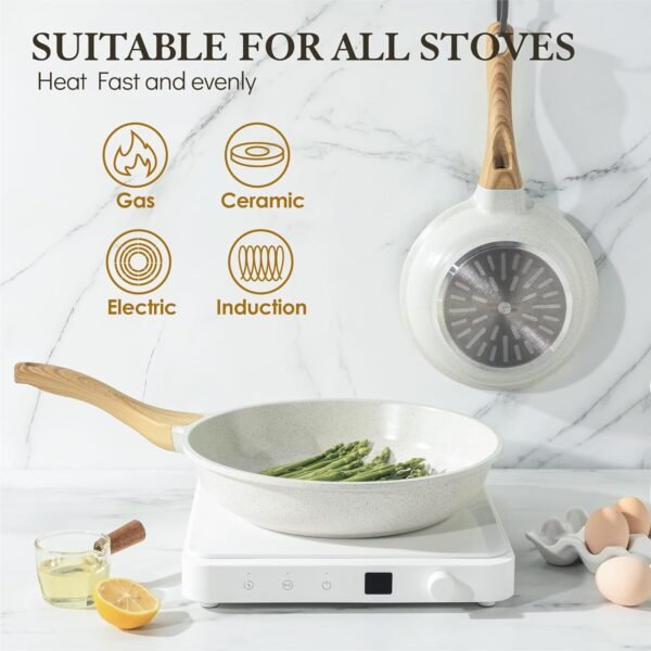 SENSARTE Nonstick Ceramic Frying Pan Skillet, 8-Inch Omelet Pan, Healthy Non Toxic Chef Pan, Induction Compatible Egg Pan with Heat Resistant Handle, PFAS-Free, White - Image 3