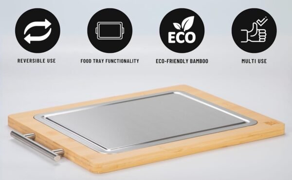 Stainless Steel Cutting Board & Wooden Cutting Boards For Kitchen - Large Cutting Board Reversible - Food Tray and Chopping Block for Meats, Vegetables, Cheese, Fruits. - Image 9