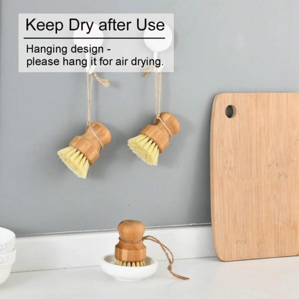 Bamboo Dish Scrub Brushes, Kitchen Wooden Sisal Natural Dish Brush, Cleaning Scrubbers Set for Washing Cast Iron Pans and Vegetables (Ceramic Dish+ 1P Sisal) - Image 4