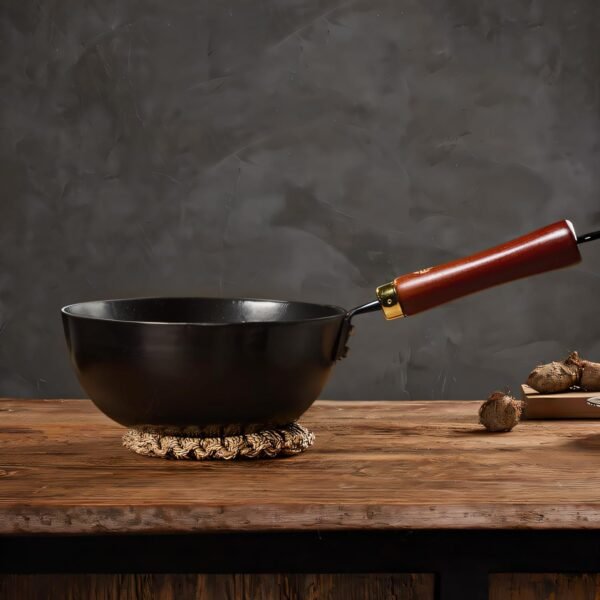 WANGYUANJI Handmade Cast Iron Wok,Non-Coated Stir Fry Pan,8.6-Inch Iron Pot with Lid and Spatula,Suitable for Home Cooking, Compatible with Induction, Gas, and Electric Ceramic Cooktops - Image 6