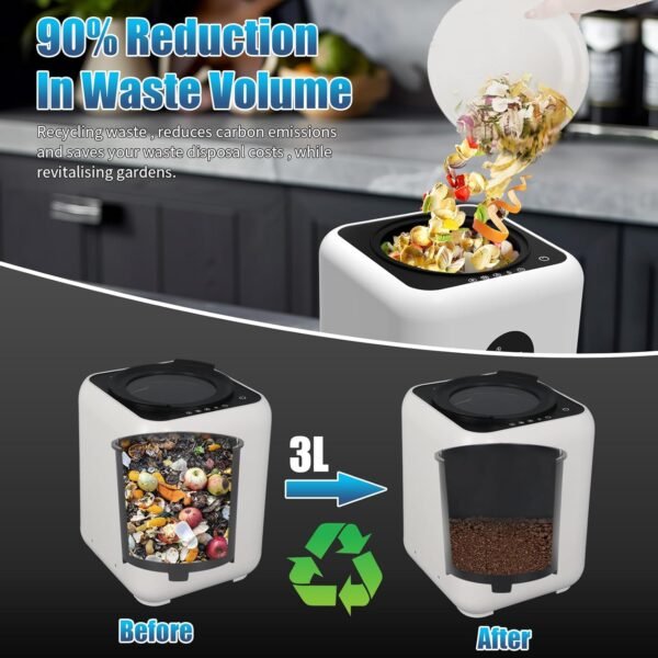 Electric Compost Bin Kitchen | 3L Smart Kitchen Waste Composter | Compost Machine for Apartment Countertop | Food Composter Indoor/Outdoor with 2 Detachable Carbon Filter - Image 5