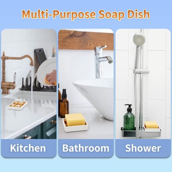 Bamboo Soap Dishes for Bar Soap Holders for Shower for Bathroom Sink Bulk Small Wooden Soap Tray Jabonera Pretty Neat Ventilated Soap Dish Disj Disk, Detachable (Single Right Angle White) - Image 6