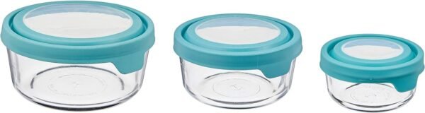 Anchor Hocking TrueSeal Round Glass Food Storage Containers with Airtight Lids, Mineral Blue, 6 Piece Set (3 Containers with Lids) - Image 2
