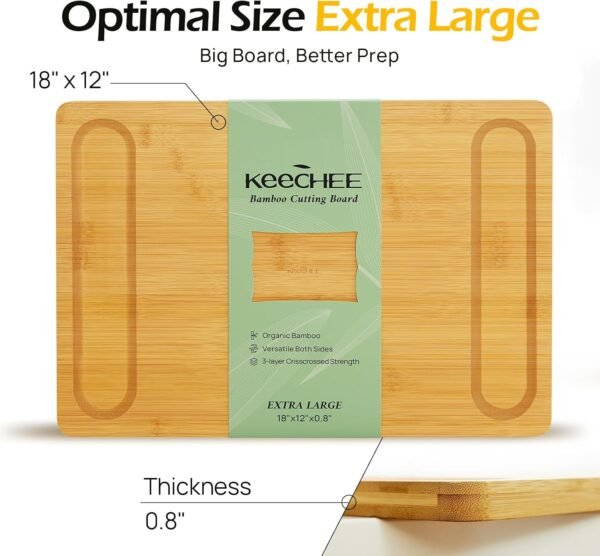Extra Large Bamboo Cutting Board for Kitchen - 18 Inch Wood XL Cutting Boards with Juice Groove and Handles, Wooden Chopping Board for Meat, Cheese, Fruit & Vegetables (Pre Oiled, Natural) - Image 2