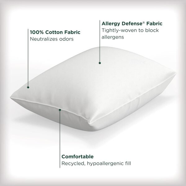 AllerEase Cotton Fresh Allergy Defense Odor Neutralizing Fabric Pillow, Standard/Queen- 2 Pack - Image 2